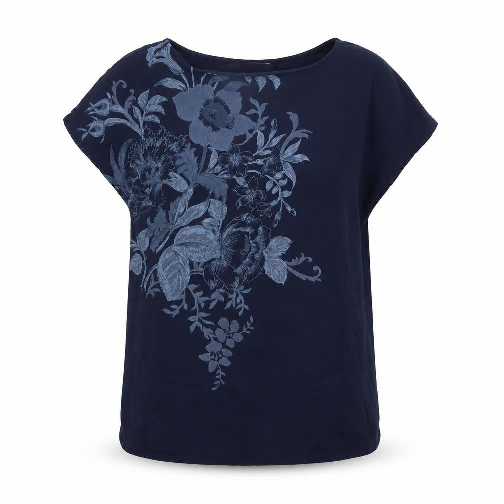 Front view of Marks & Spencer women’s blue floral tunic blouse uk 10
