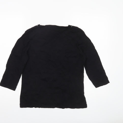 Emreco Women’s Black Beaded Tunic Blouse UK 12 V-Neck 3/4 Sleeve