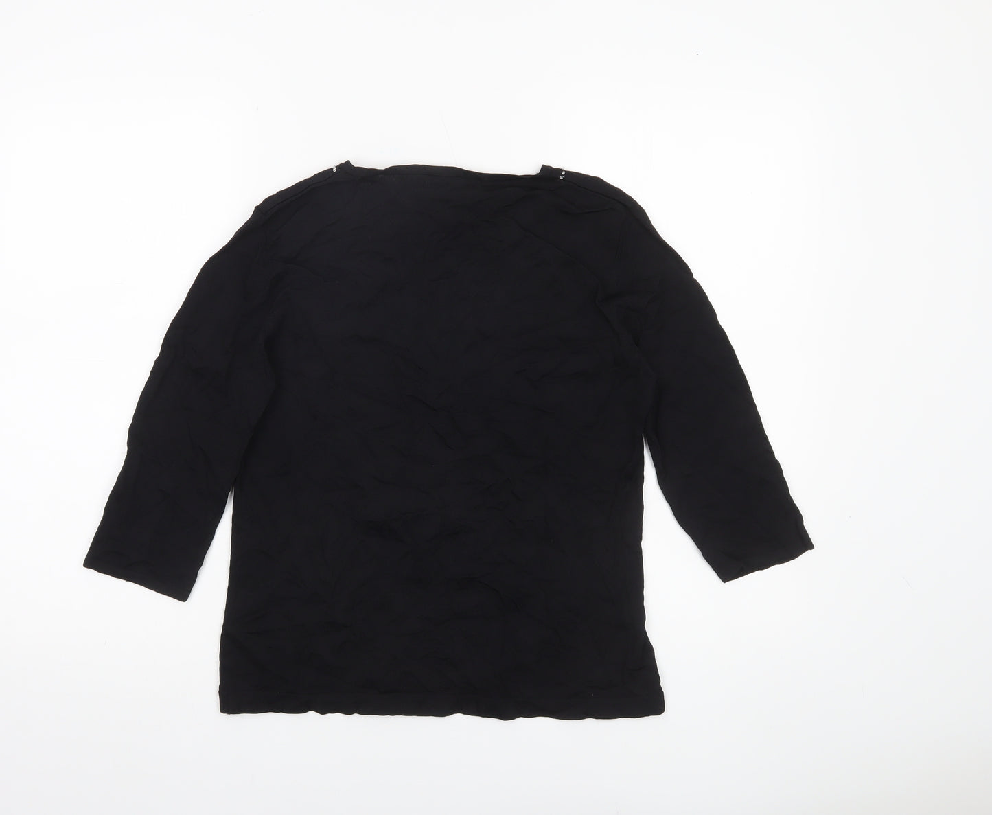 Emreco Women’s Black Beaded Tunic Blouse UK 12 V-Neck 3/4 Sleeve