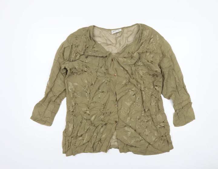 Principles Womens Green 3/4 Sleeve Embroidered Tunic Blouse UK 12