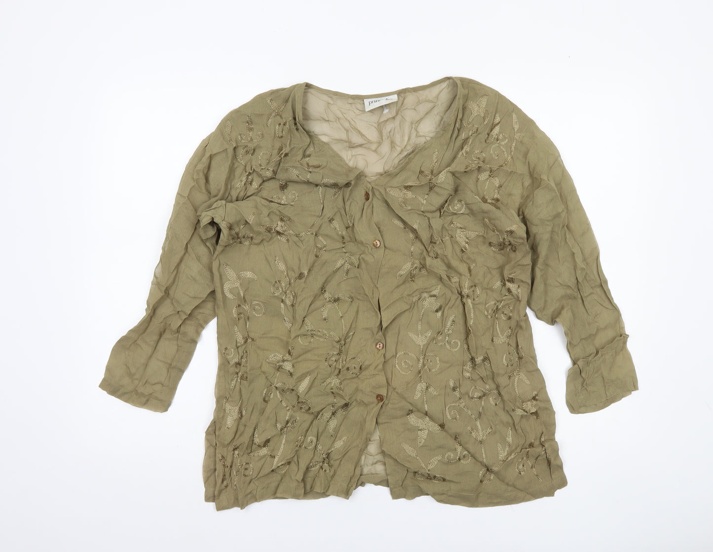 Principles Womens Green 3/4 Sleeve Embroidered Tunic Blouse UK 12