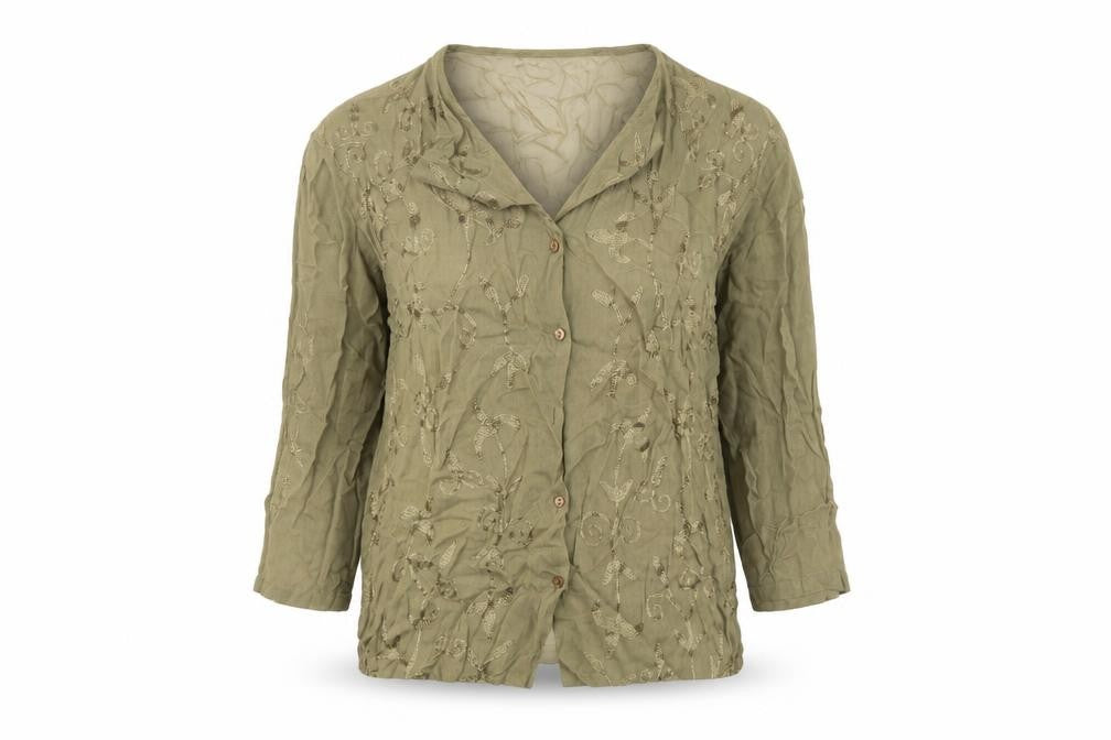 Principles Womens Green 3/4 Sleeve Embroidered Tunic Blouse UK 12