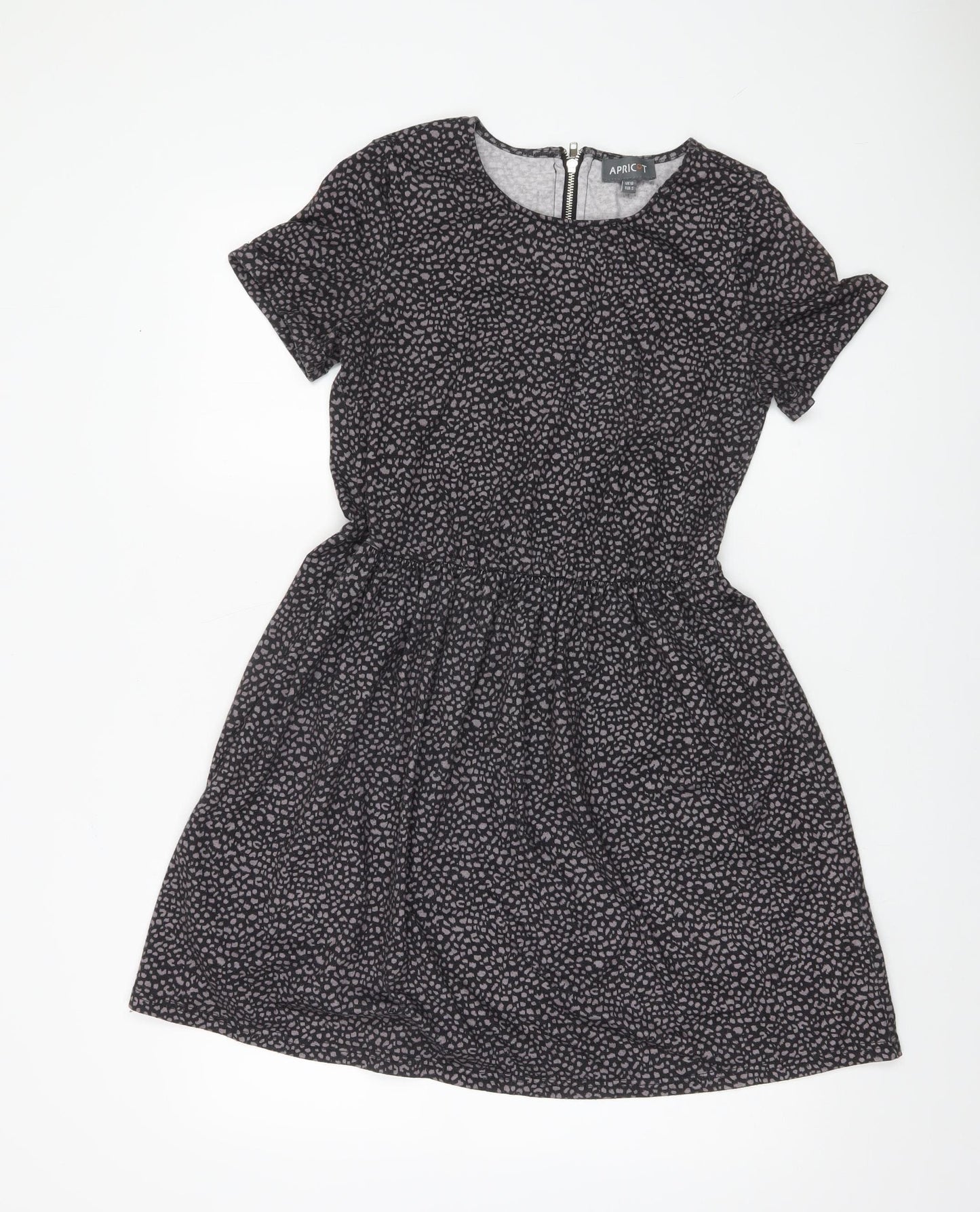 Apricot Women’s Black Animal Print Skater Dress UK 10 Knee Length
