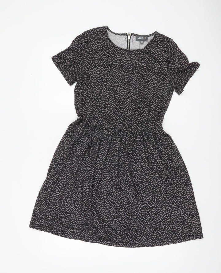 Apricot Women’s Black Animal Print Skater Dress UK 10 Knee Length