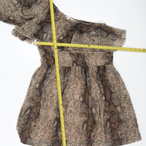New Look Women Brown Animal Print One Shoulder Mini Dress Size 10