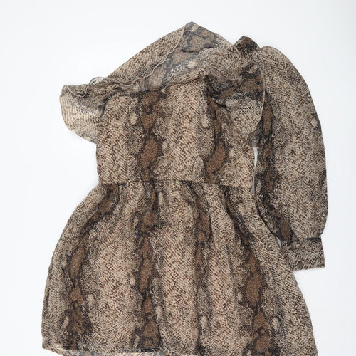 New Look Women Brown Animal Print One Shoulder Mini Dress Size 10