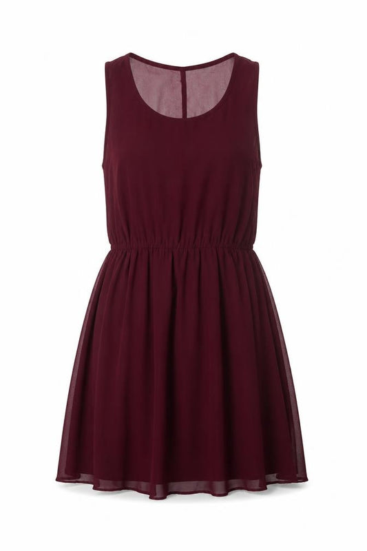 Front view of H&M Women’s Red Skater Dress, size UK 2, Sleeveless Scoop Neck