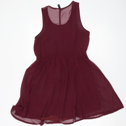 H&M Women’s Red Skater Dress Size 2 Sleeveless Scoop Neck