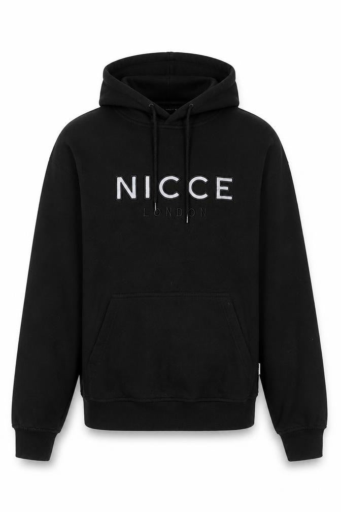 Front view of NICCE Men’s Black Pullover Hoodie S Logo Graphic Fleece