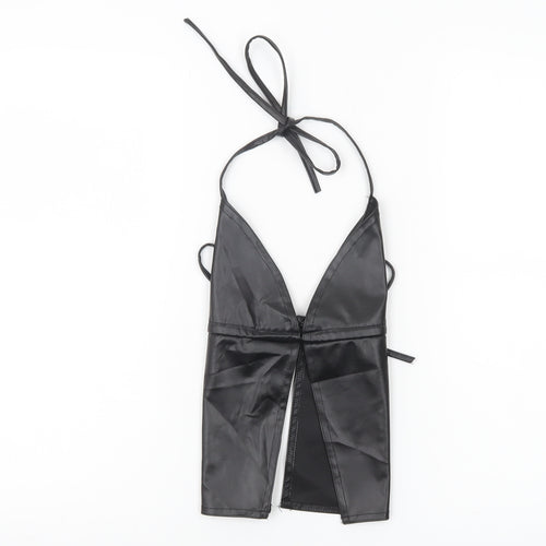 PrettyLittleThing Women Black Faux Leather Halter Tank Top UK 8