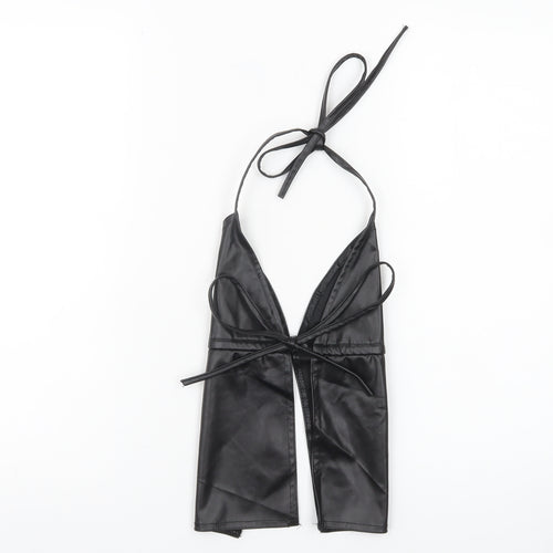 PrettyLittleThing Women Black Faux Leather Halter Tank Top UK 8