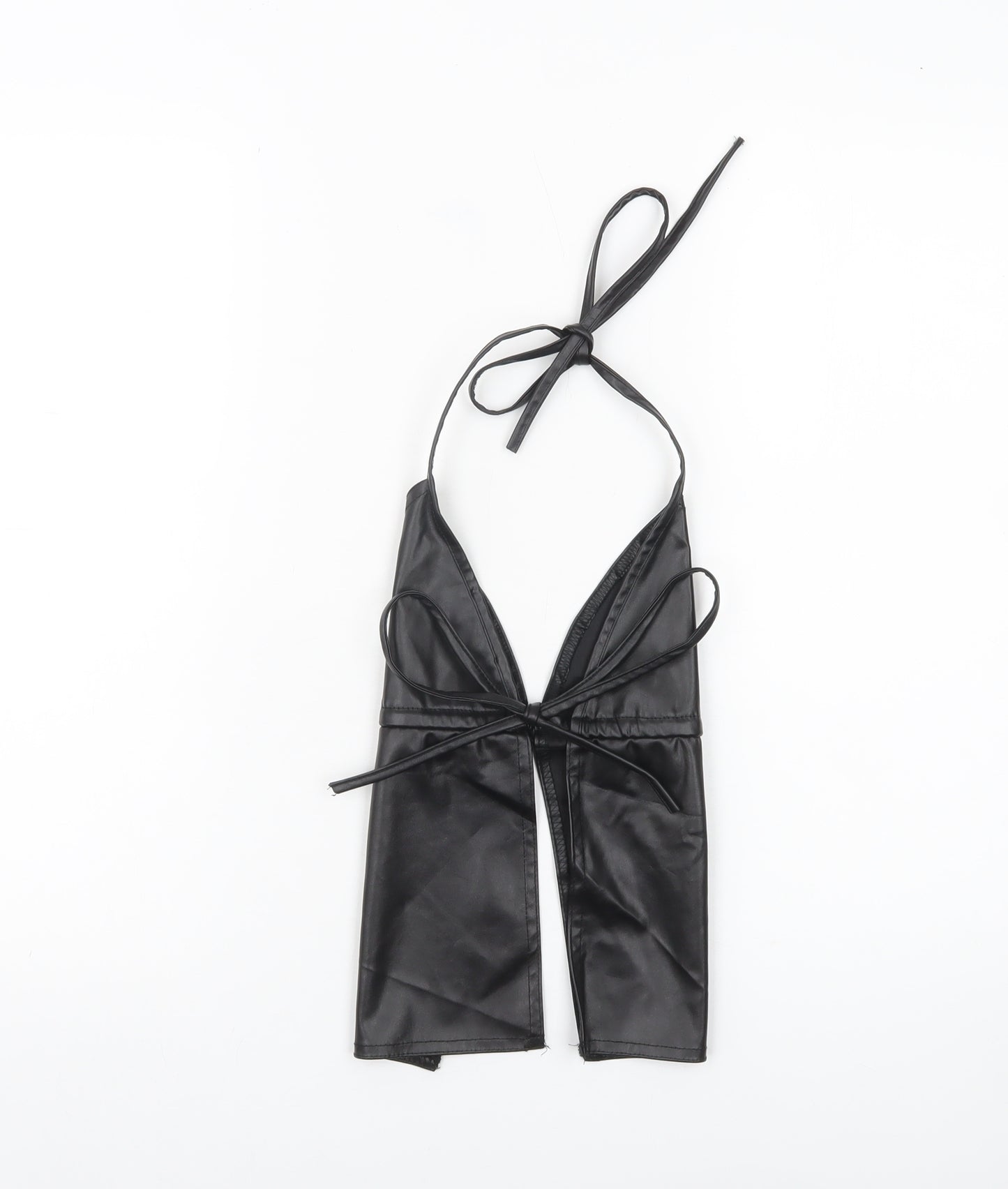 PrettyLittleThing Women Black Faux Leather Halter Tank Top UK 8