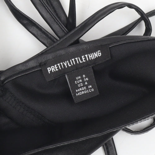 PrettyLittleThing Women Black Faux Leather Halter Tank Top UK 8