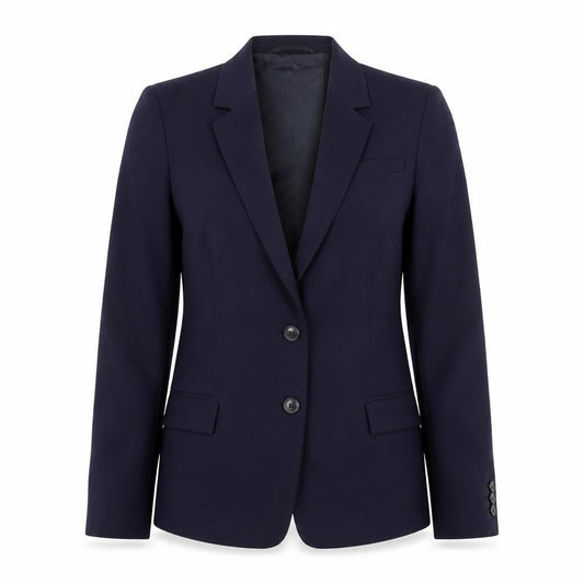 Front view of Banana Republic Women’s Blue Wool Blend Blazer, size UK 12, Two-Button Jacket