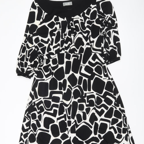 Wallis Women’s Black White Geometric A-Line Dress Size 12