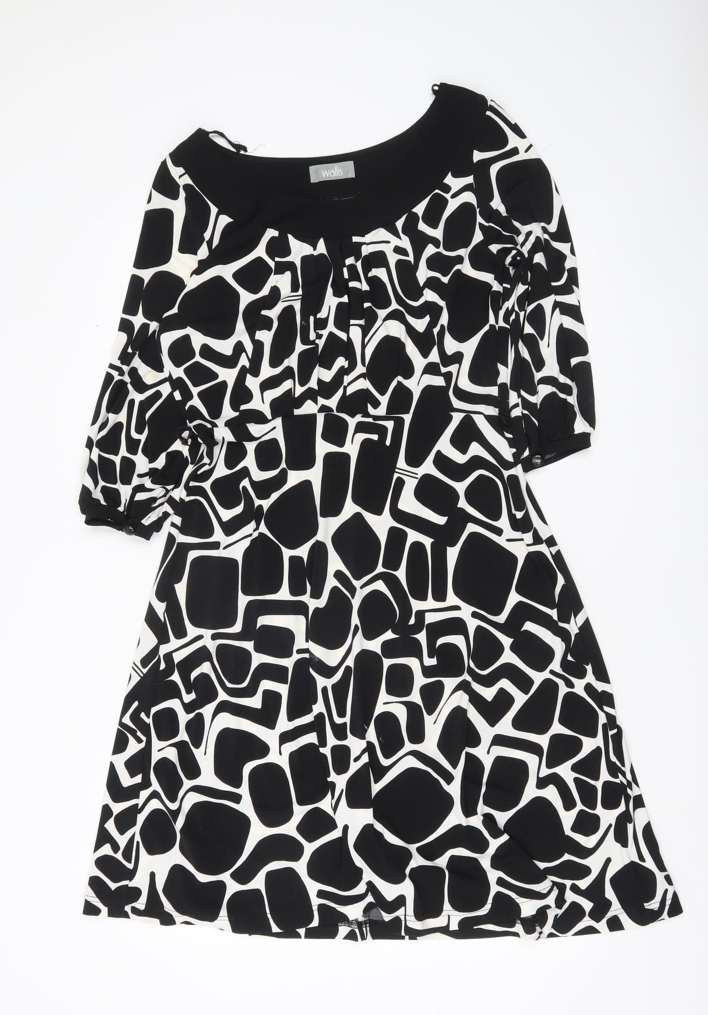 Wallis Women’s Black White Geometric A-Line Dress Size 12
