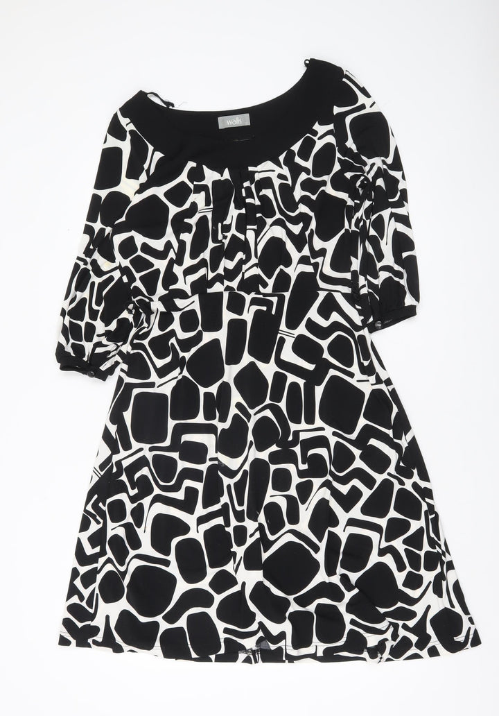 Wallis Women’s Black White Geometric A-Line Dress Size 12