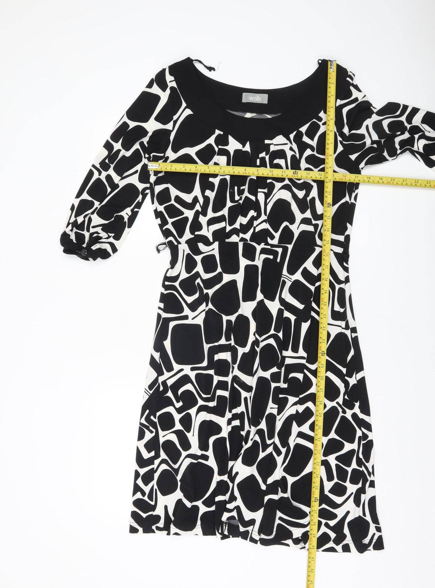 Wallis Women’s Black White Geometric A-Line Dress Size 12