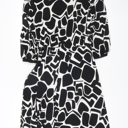 Wallis Women’s Black White Geometric A-Line Dress Size 12