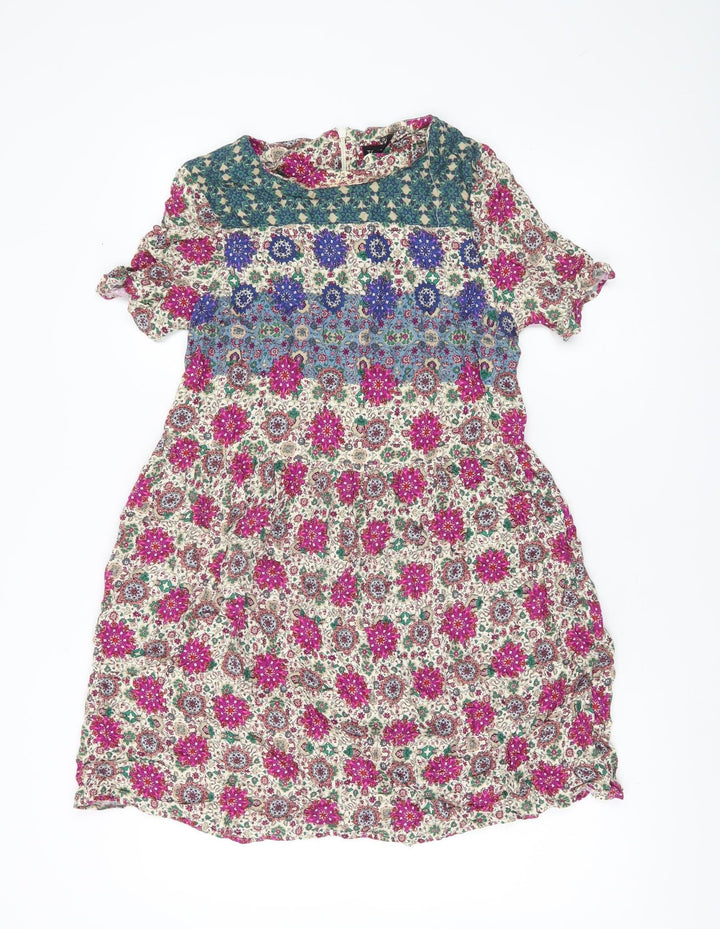 Topshop Women’s Multicoloured Floral Shift Dress UK 8 Short Sleeve