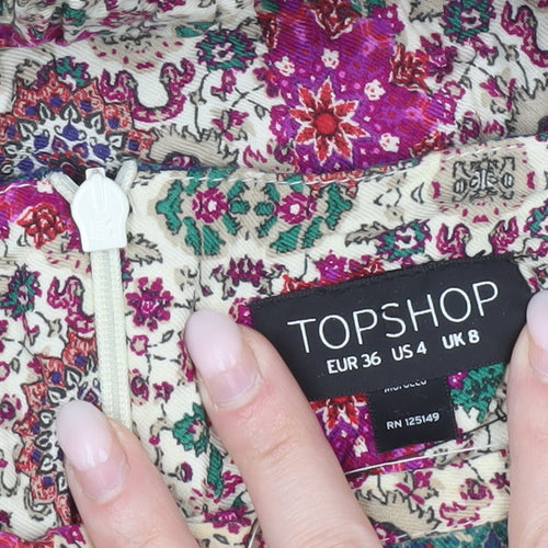 Topshop Women’s Multicoloured Floral Shift Dress UK 8 Short Sleeve