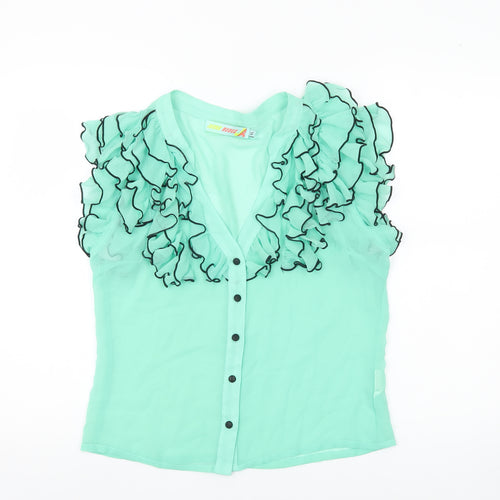 Jaune Rouge Womens Green XL Ruffle Sheer Chiffon Blouse