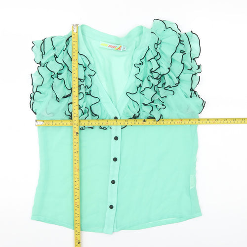 Jaune Rouge Womens Green XL Ruffle Sheer Chiffon Blouse