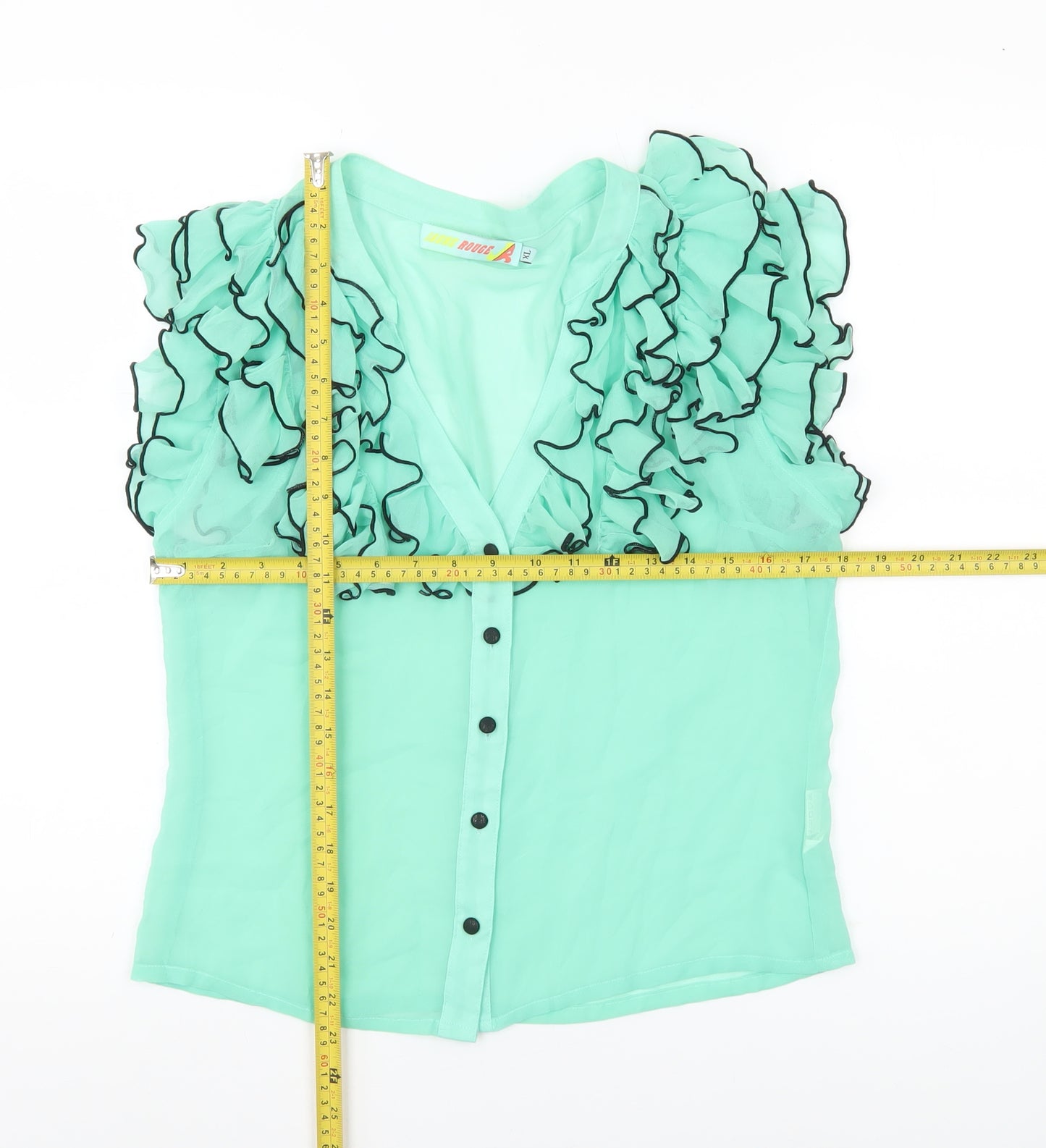 Jaune Rouge Womens Green XL Ruffle Sheer Chiffon Blouse
