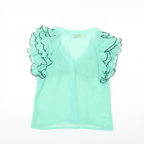 Jaune Rouge Womens Green XL Ruffle Sheer Chiffon Blouse
