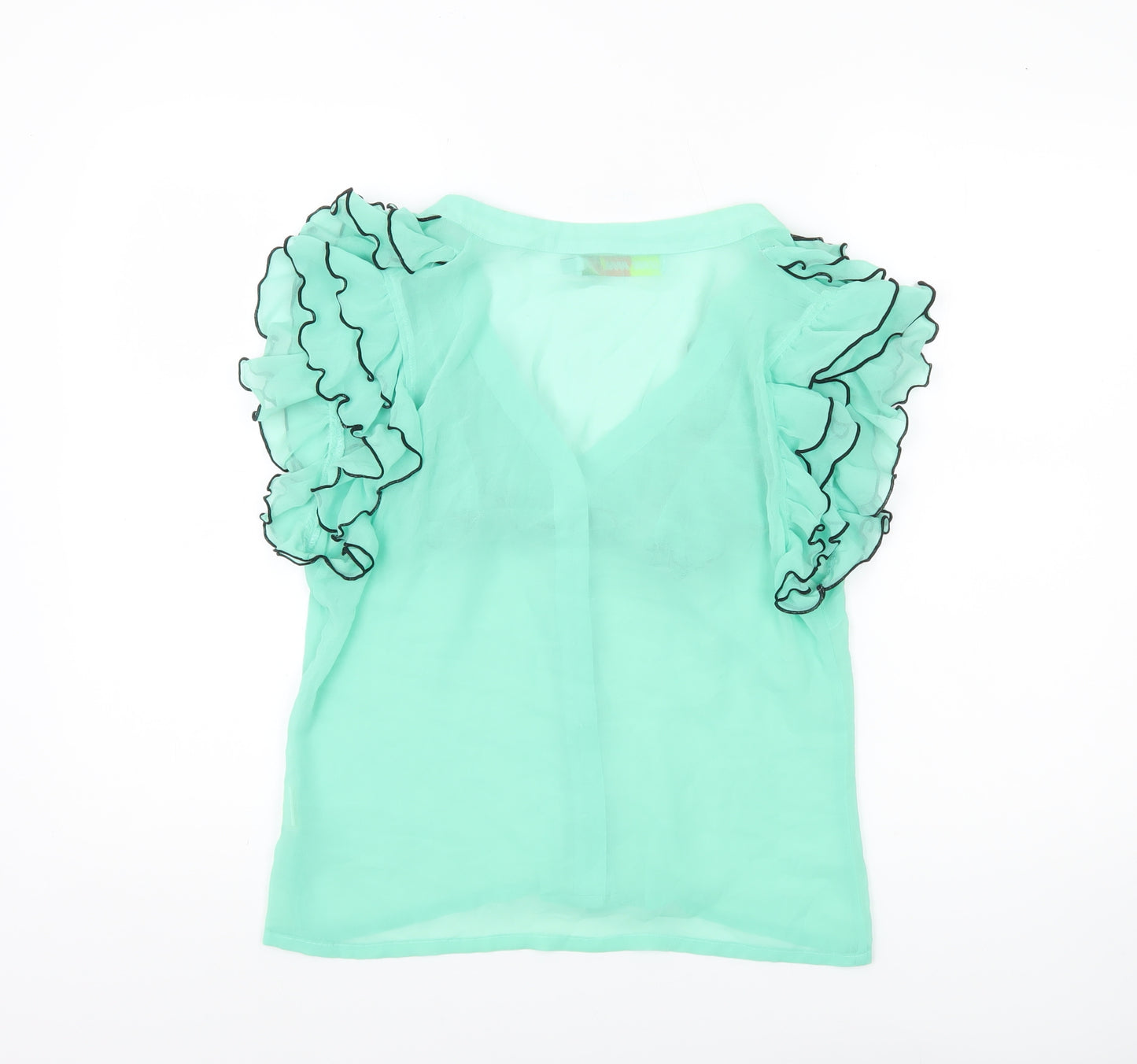Jaune Rouge Womens Green XL Ruffle Sheer Chiffon Blouse