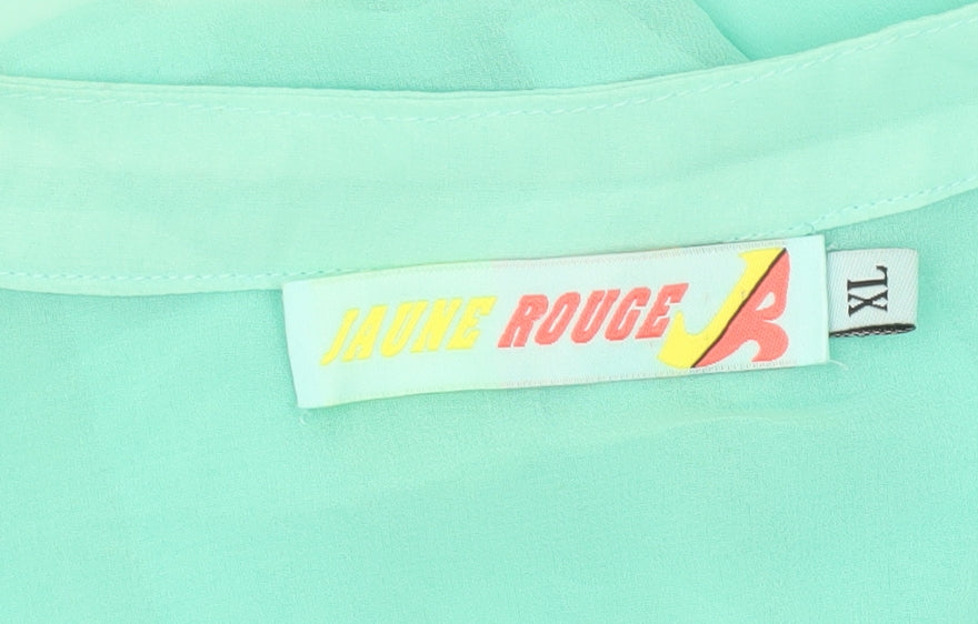 Jaune Rouge Womens Green XL Ruffle Sheer Chiffon Blouse