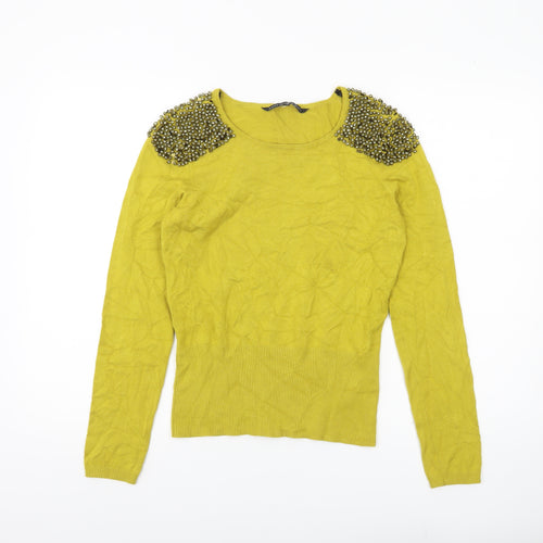 Betty Jackson Black Women’s Yellow Beaded Pullover Jumper Size 12