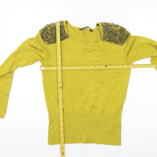 Betty Jackson Black Women’s Yellow Beaded Pullover Jumper Size 12