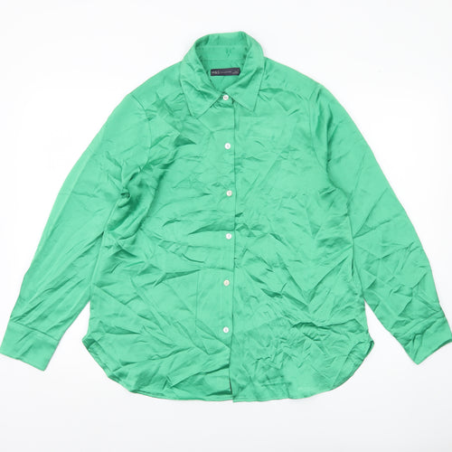 Marks and Spencer Womens Green Size 12 Button-Up Long Sleeve Shirt