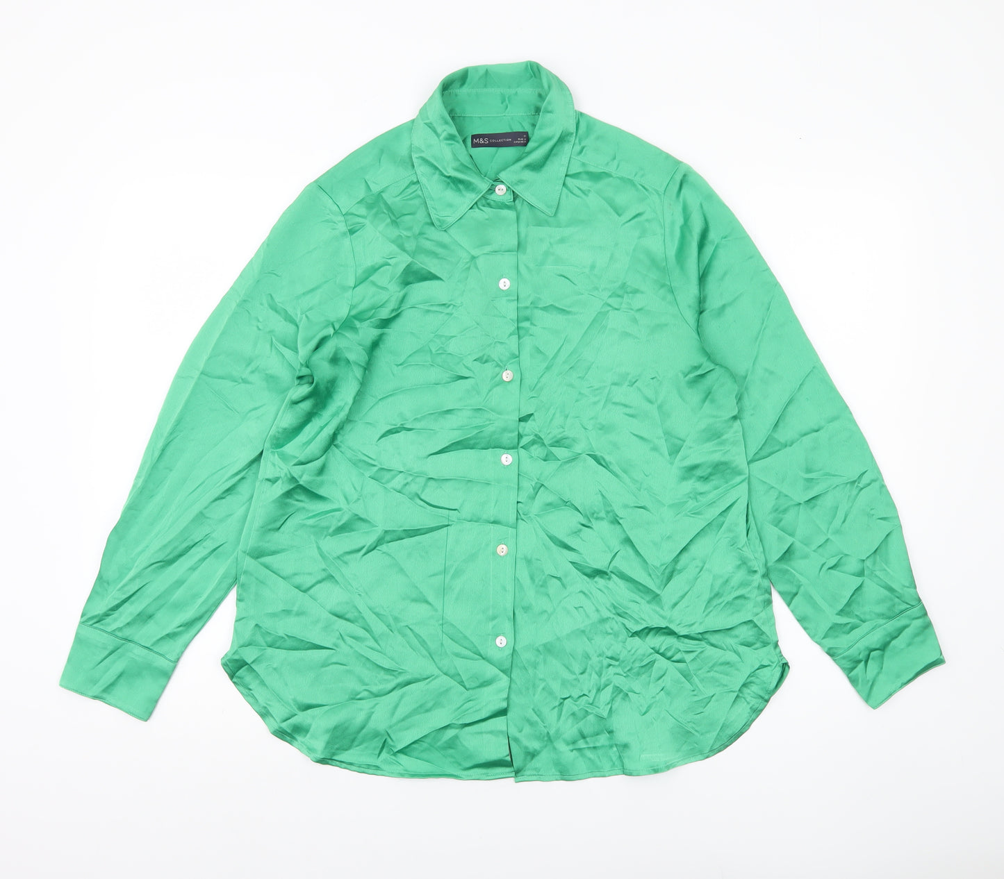Marks and Spencer Womens Green Size 12 Button-Up Long Sleeve Shirt