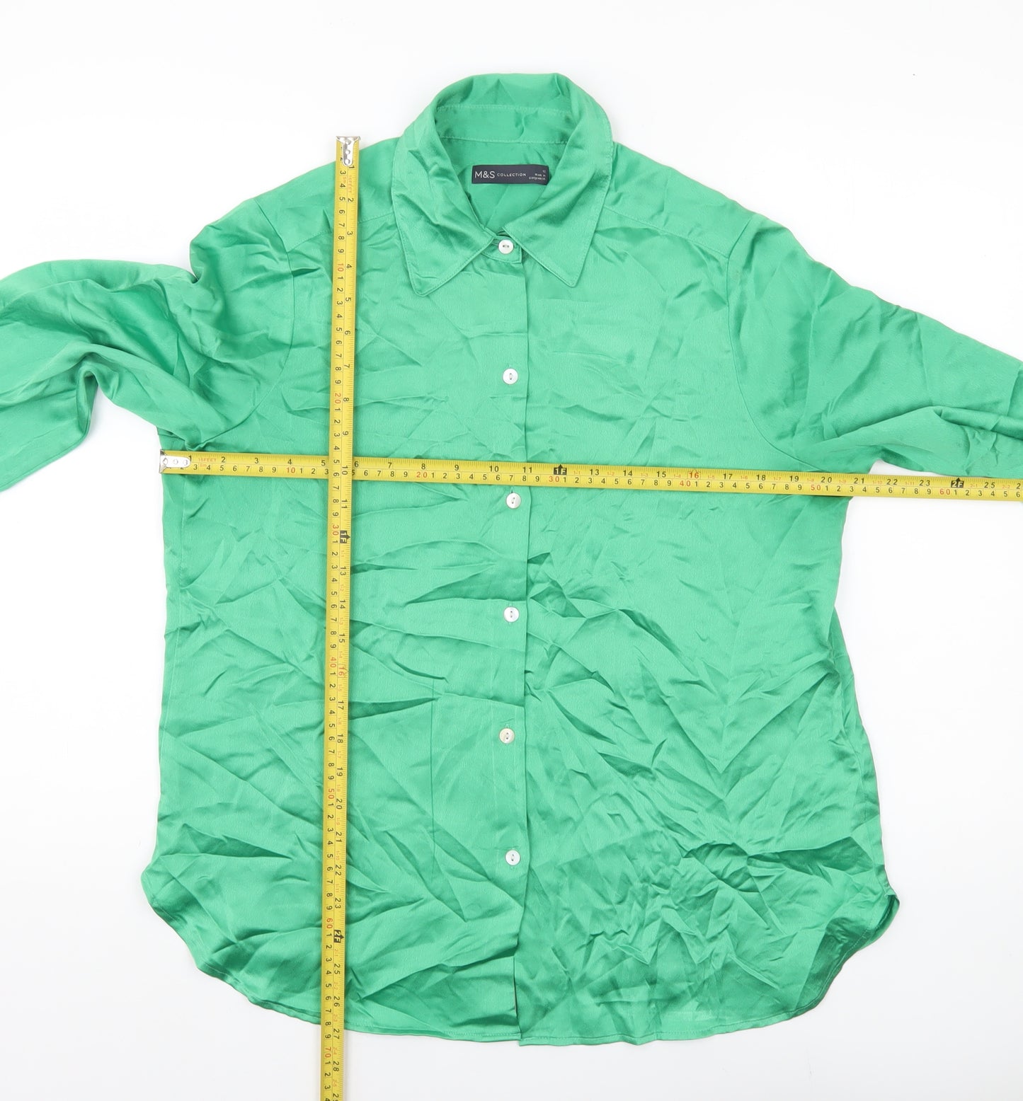 Marks and Spencer Womens Green Size 12 Button-Up Long Sleeve Shirt