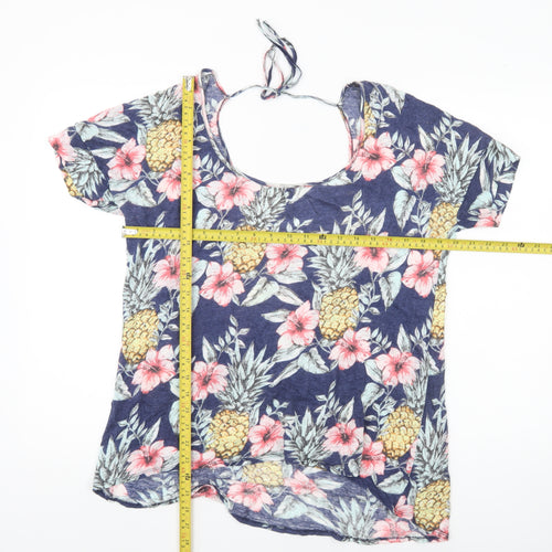 FatFace Womens Multicoloured Tropical Scoop Neck T-Shirt Size 14