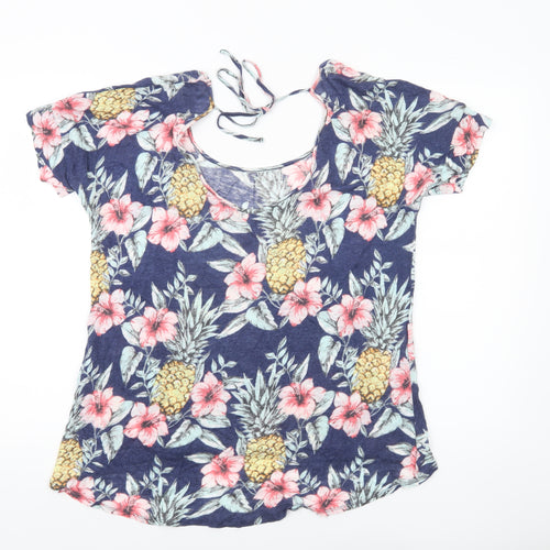 FatFace Womens Multicoloured Tropical Scoop Neck T-Shirt Size 14