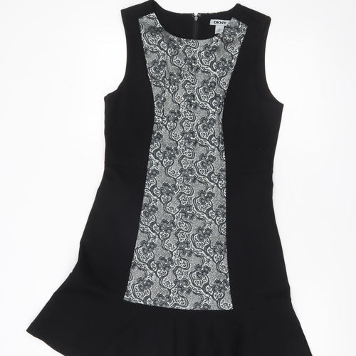 DKNY Women’s Black Grey Fit & Flare Knee Length Sleeveless Dress Size 8