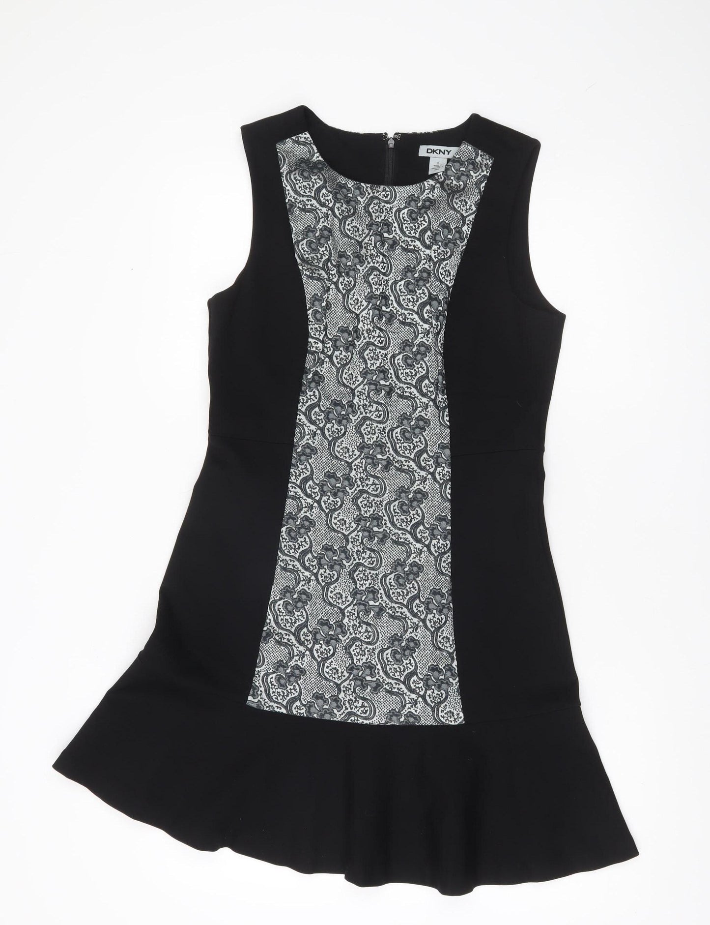 DKNY Women’s Black Grey Fit & Flare Knee Length Sleeveless Dress Size 8