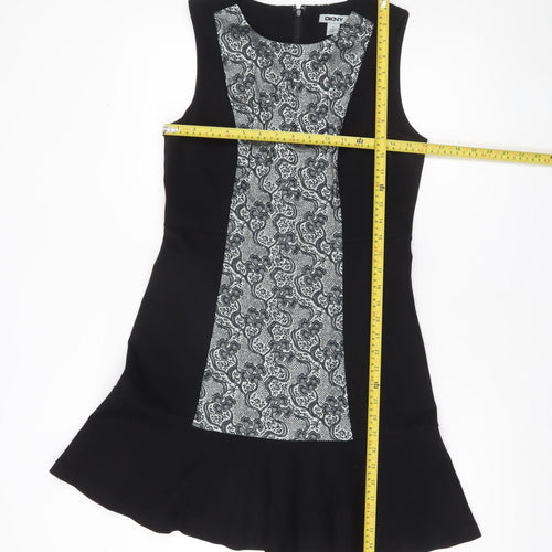 DKNY Women’s Black Grey Fit & Flare Knee Length Sleeveless Dress Size 8