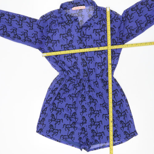 Oh My Love Women Blue Horse Print Playsuit Size S Long Sleeve