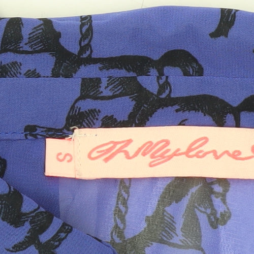 Oh My Love Women Blue Horse Print Playsuit Size S Long Sleeve