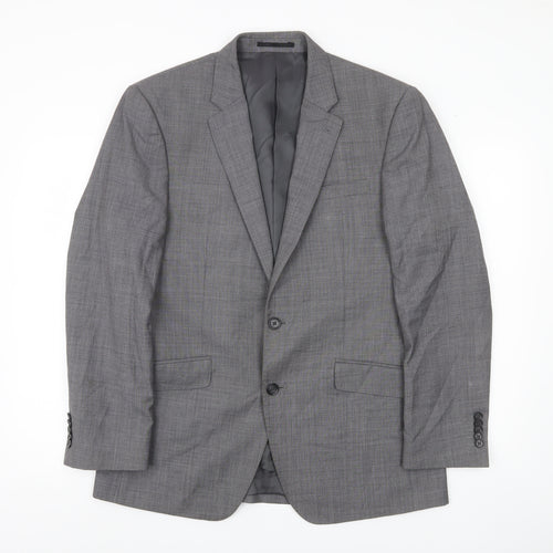 T.M. Lewin Men’s Grey Wool Blend Checked Suit Jacket 40R