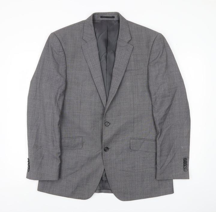 T.M. Lewin Men’s Grey Wool Blend Checked Suit Jacket 40R