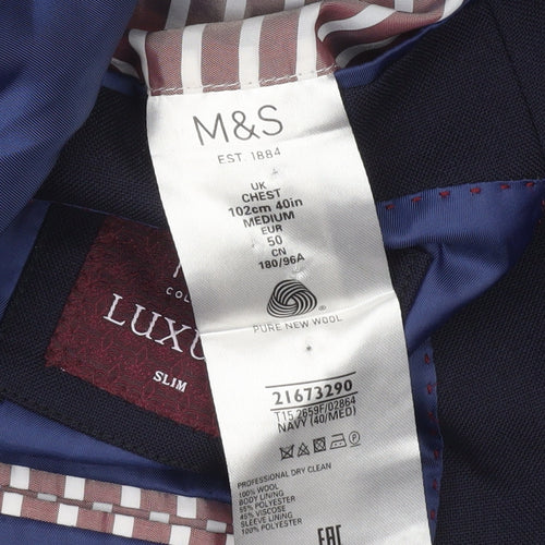Marks and Spencer Mens Blue Slim Fit Wool Blazer Jacket 40 M