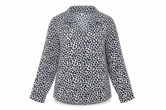 Front view of Never Fully Dressed Women’s Multicoloured Animal Print Button-Up Shirt, size M