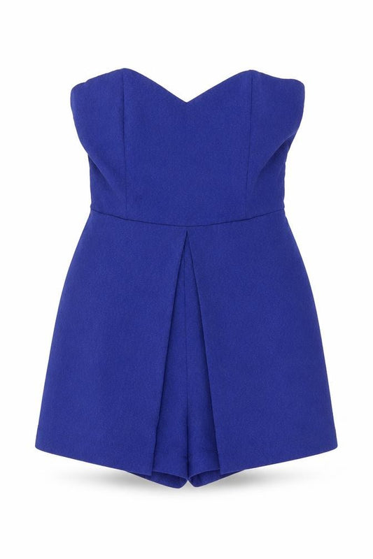 Front view of New Look Women’s Blue, size UK 10, Strapless Pleated Playsuit