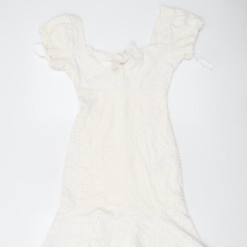 Guess Women White Cotton Puff Sleeve Sheath Dress Size 12