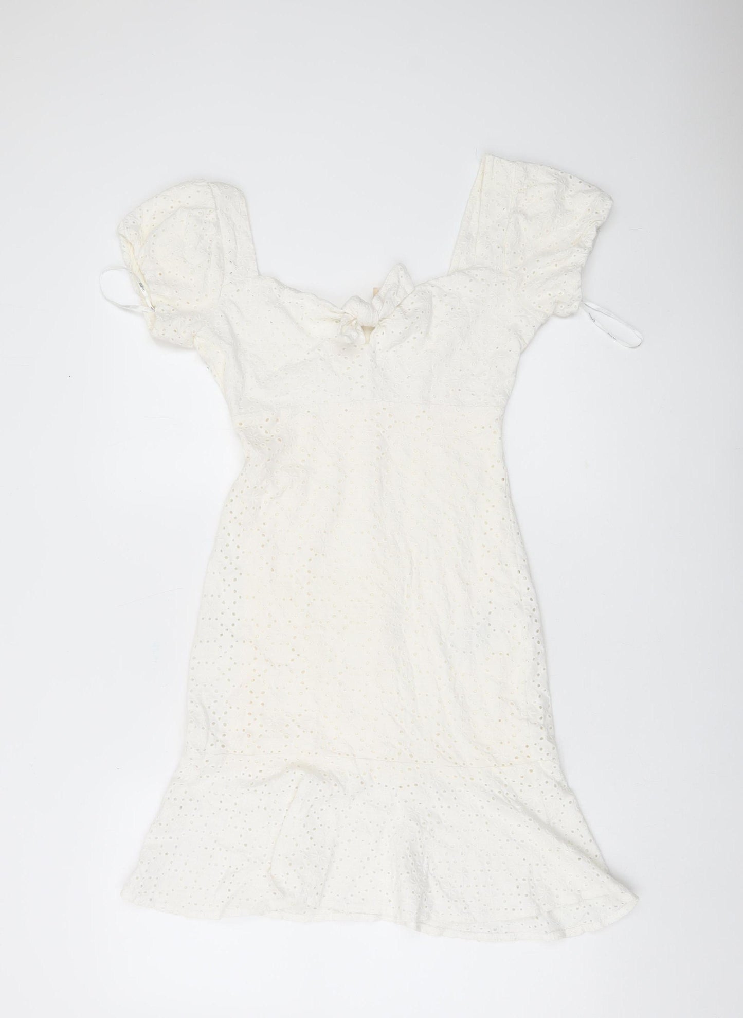Guess Women White Cotton Puff Sleeve Sheath Dress Size 12